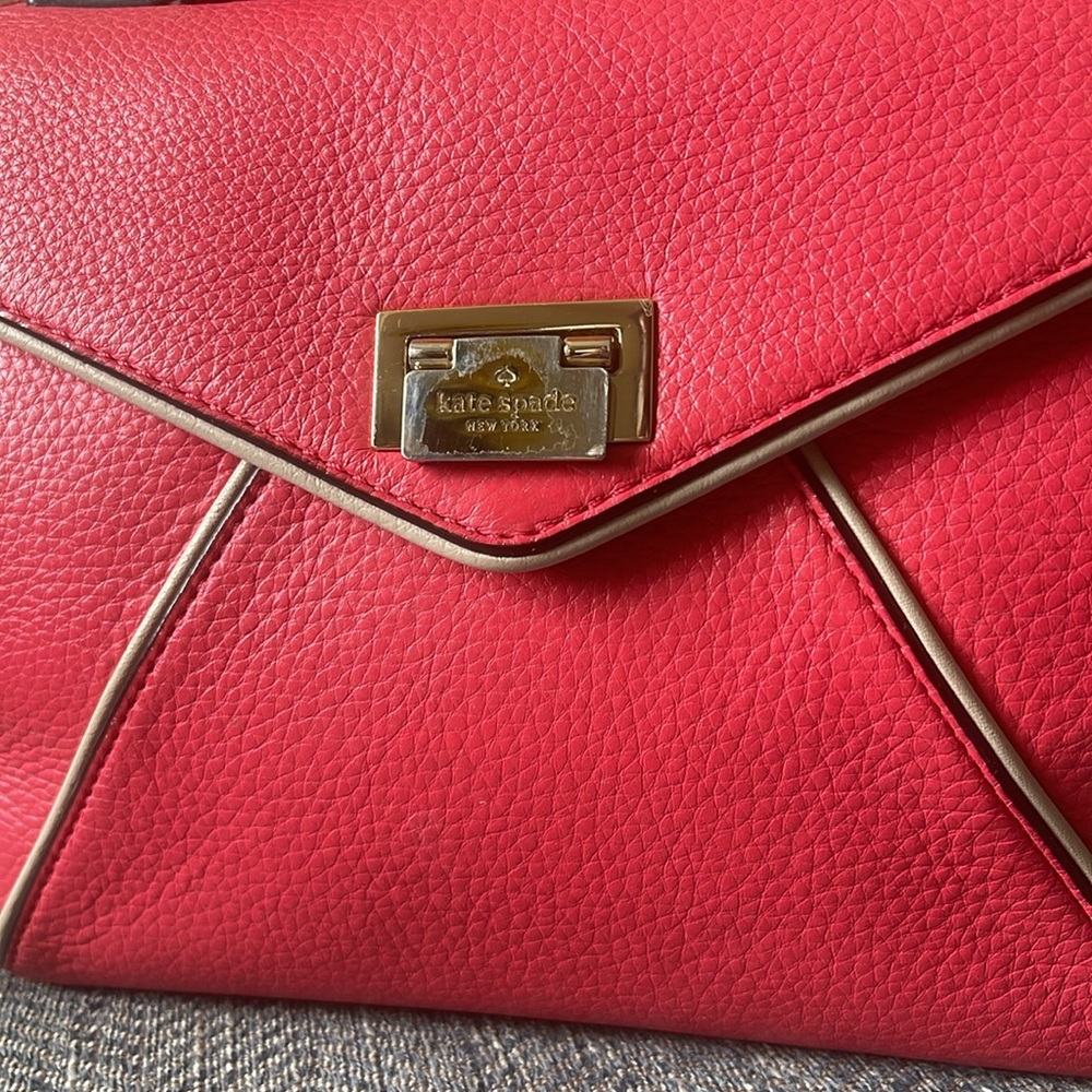 Kate Spade Color Block Coral & Tan Leather Crossbody With Top Handle Handbag - Picture 2 of 16
